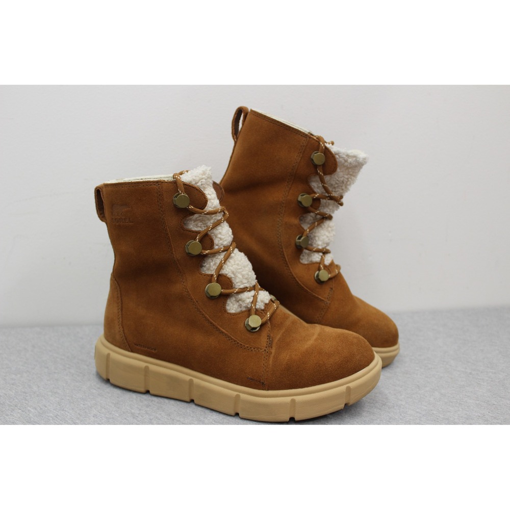 Sorel Boots Womens 9 Brown Ona Rmx Glacy Waterproof Suede Faux Shearling NL5123